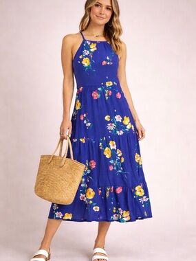 old navy blue bird dress Old Navy bird maxi dress floral size small blue